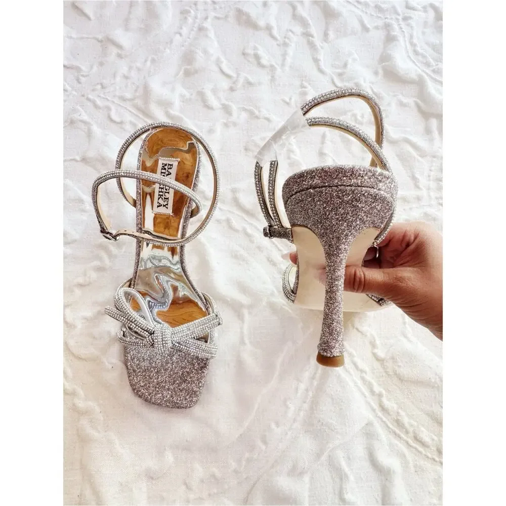 Badgley Mischka Effie Ankle Strap Sandal In Silver Glitter